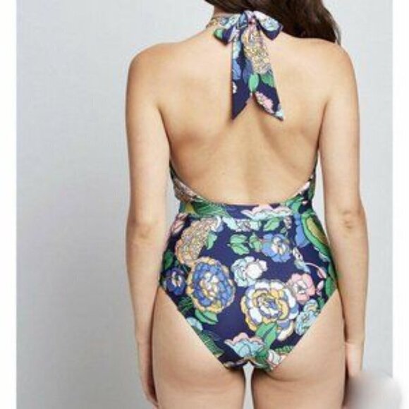🔥🔥SALE🔥🔥MODCLOTH Bethany One-Piece Swimsuit Blue Floral NWOT - Picture 2 of 2